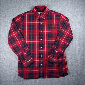 Brooks Brothers Red Fleece Shirt Button Up Long Sleeve Plaid Red Black Men’s S